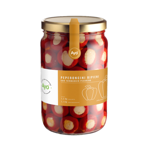 Picture of CHERRY PEPPERS STUFFED WITH PECORINO CHEESE IN OIL - JAR kg. 1,5 - Ayo Alimenti
